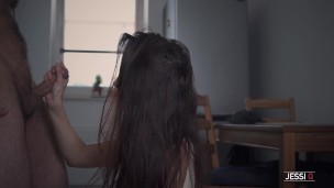 I was horny and he fucks me doggy on the kitchen table until I make him cum - Jessi Q