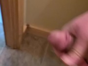 Jerking small cock cum in toilet