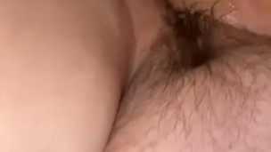 Hairy bbw self pleasures with dildo