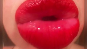 Red lip close up