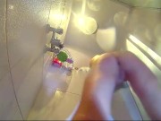 Voyeur camera in the shower. Young nude girl rubs her body with massage oil 2/16