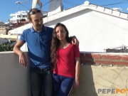 Old dude is proud of her petite hot girlfriend 1/16