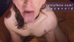 (ASMR) Smooth Super Slut Femboi - Drool and Self Facial (Full + Uncropped: OnlyFans/LaceVoid)