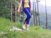 Fit girl spreading powerful pee stream in the forest - Angel Fowler 2/16