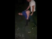 Hot public sex by country roadside ends with facial and squirting