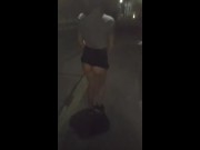 夜の街をケツ丸出しでお散歩、道路脇の茂みで露出調教 1/16