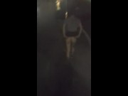 夜の街をケツ丸出しでお散歩、道路脇の茂みで露出調教 2/16