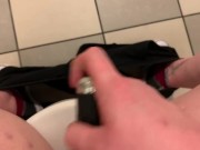 Cumming hard and fast in public bathroom