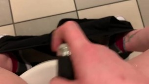 Cumming hard and fast in public bathroom