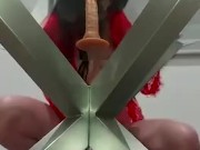 Split roasted by dildos … one on the glass table ,one on the floor … 2/16