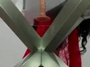 Split roasted by dildos … one on the glass table ,one on the floor … 3/16