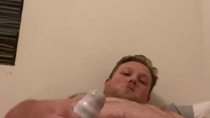 Chubby Bear Cums From New Toy
