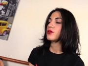 Hot brunette in stockings rides a dildo 3/16