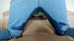 Sexy peeing into my jeans after 4 hours desperation