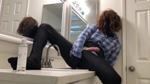 Tranny fetish suit sissy cum with butt plug
