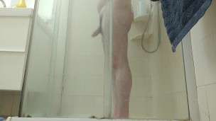 Shower Time With Omisoluckyguy (cute ass, geeky look, huge cock and fun)