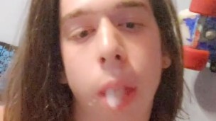 Sissy demanded to cum in her mouth and on her face learns to LOVE it!!