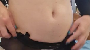 Femboy strips and plays with cock