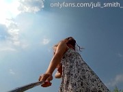 Girl walks without panties and films herself upskirt
