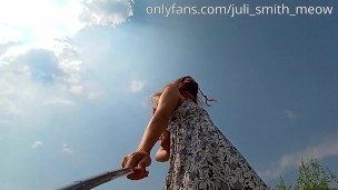 Girl walks without panties and films herself upskirt