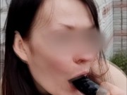 I fuck myself with a black dildo, piss and squirt in an abandoned house 14/16