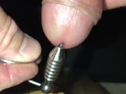 1st Time trying out my new stainless steel hollow beaded urethral probe w/ cock ring, not ready 4 it