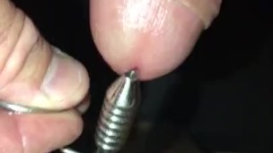 1st Time trying out my new stainless steel hollow beaded urethral probe w/ cock ring, not ready 4 it