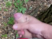 Morning masturbation in woods, huge cumshot