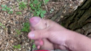 Morning masturbation in woods, huge cumshot