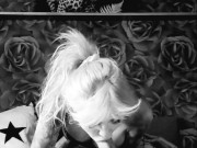 Swedish stripper, stockings, huge boobs gives blowjob and gets pussy licked 11/16