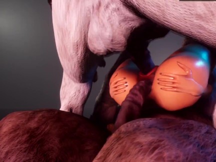 Busty RedHead x Two Montser Cocks 3D