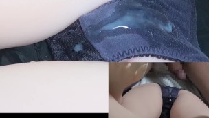 義妹の紺色パンティに擦り付けて射精 cum on panty