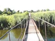 Messalina Dressed in Sun. Outside Outdoor. Nude Milf walks by bridge River. Naturist Nudist Woman 16/16