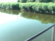 Messalina Dressed in Sun. Outside Outdoor. Nude Milf walks by bridge River. Naturist Nudist Woman 6/16