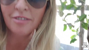 Via Vibes shows off her smoove hungry pussy, as she squats down in her summer dress:)