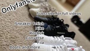 Sneaker fetish Nike Reebok fila converse Latina loves fucking with her shoes on
