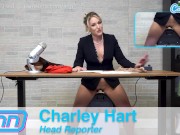 Camsoda News Network Charley Hart rides the Sybian while giving the news 14/16
