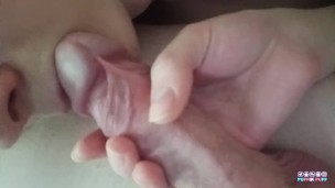 Sucking big femboy cock until it cum on face covering her lips