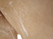 A mature bitch takes a shower and sucks a dick, rubbing sperm on big tits)) 7/16