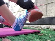 view of feet in socks during workout (foot fetish) - GlimpseOfMe