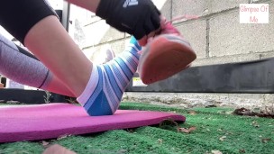 view of feet in socks during workout (foot fetish) - GlimpseOfMe
