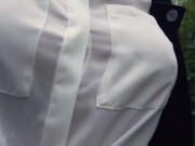 Boobwalk, White Blouse and Leather Jacket