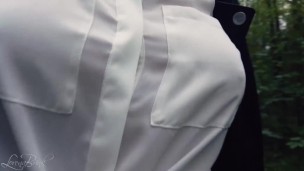 Boobwalk, White Blouse and Leather Jacket
