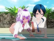 3D HENTAI Two schoolgirls sucked a friend on the beach 16/16