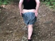 Big booty milf bare butt walking in the woods