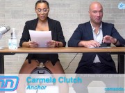 Camsoda News Network anchors rides sybian and gives amazing blowjob 3/16