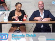 Camsoda News Network anchors rides sybian and gives amazing blowjob 5/16