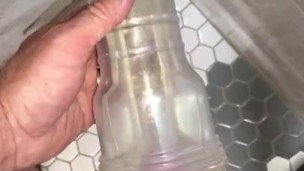 Fucking my wall mounted Clear Fleshlight in the Public Shower, double barrel fucked with a BBC Dildo