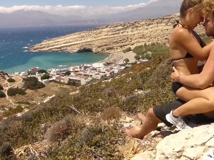 Horny teen couple have risky public sex on Greek mountain top!