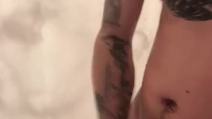 Stroking my cock in the shower 
